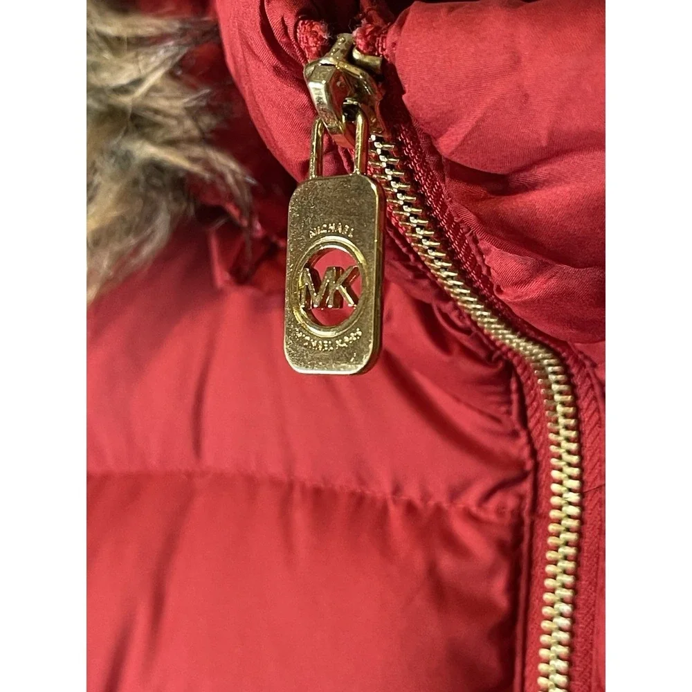 Michael Kors Red Women's‎ Coat Size Medium Faux Fur Hood Puffer Jacket EUC